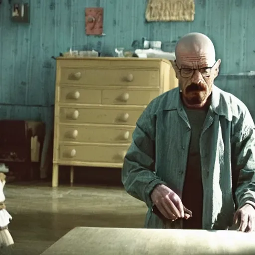 Image similar to A still of Walter White in the film Coraline, highly detailed, very detailed, extremely detailed, detailed, HD Quality, taken in the mid 2000s