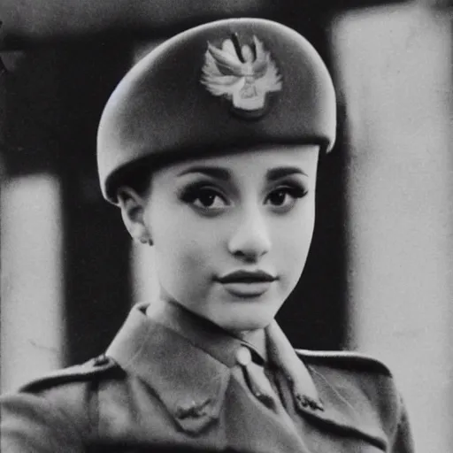 Image similar to ariana grande as a german solider in world war 2 taken with a 1 9 4 0's camera