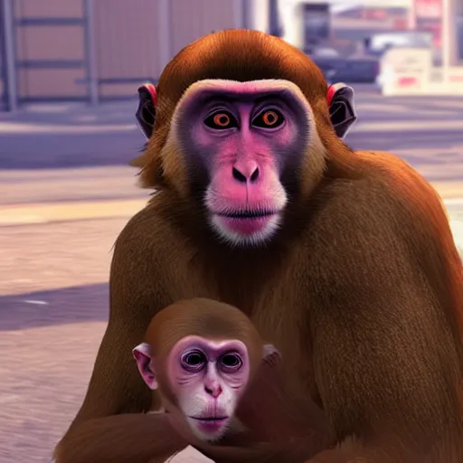 Prompt: Macaque in grand theft auto 5 video game