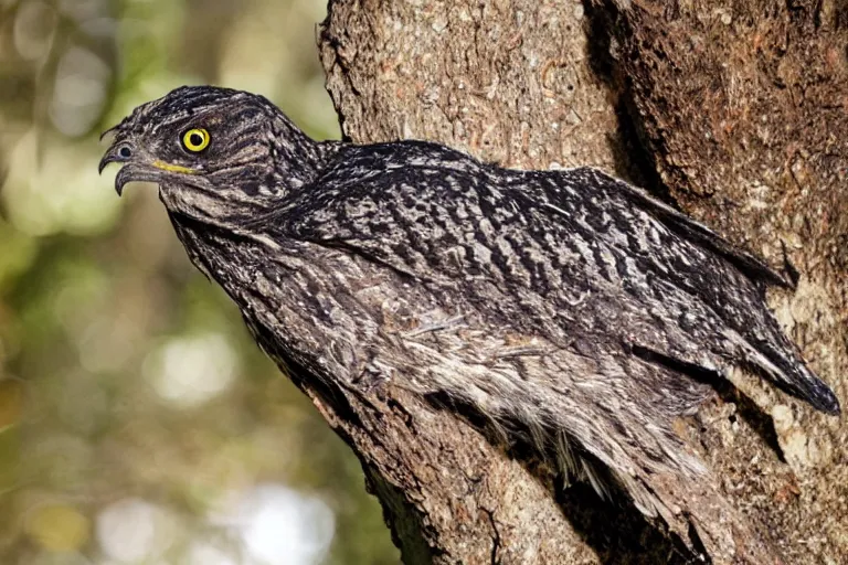 Image similar to !!!!!!! human nightjar werecreature, photograph captured at woodland creek