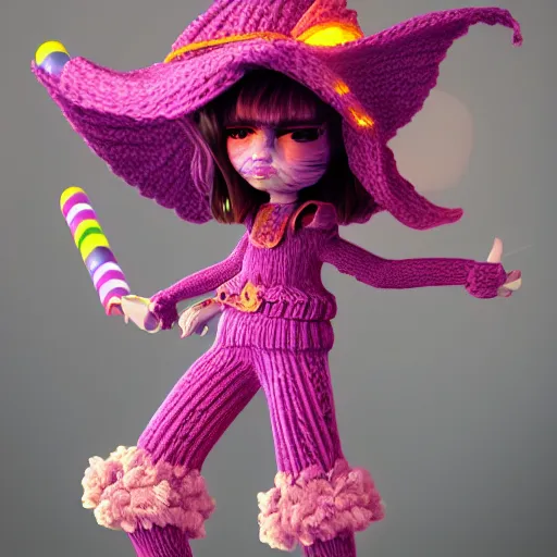 Prompt: knit candypunk witch, high - quality, character design!!!! beautiful lighting, magicpunk, dollpunk, 1 6 k, oled, octane, redshift, hyper detailed, excellent detail