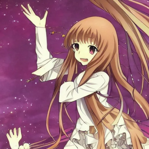 Image similar to ultra detailed anime illustration of overjoyed Holo!!!!!!!!!!!! from Spice and Wolf, key visual, official media