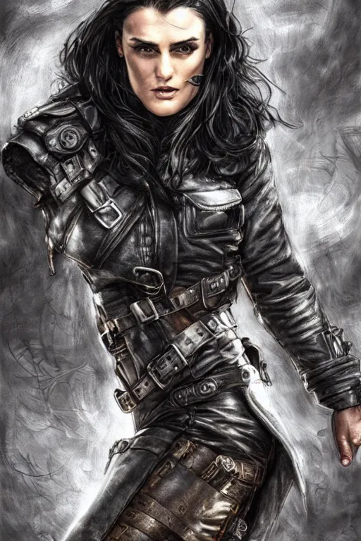 Prompt: muscled Katie Mcgrath as a ruggedly handsome heroine , dressed in biker leather , mad max , intricate, elegant, highly detailed, centered, digital painting, artstation, concept art, smooth, sharp focus, illustration, art by artgerm and donato giancola and Joseph Christian Leyendecker, Ross Tran, WLOP