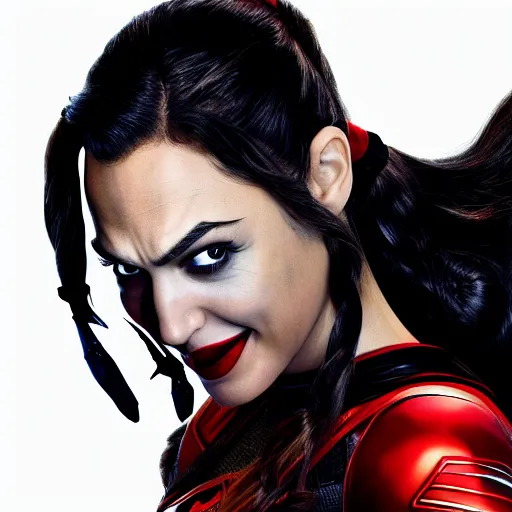 Image similar to an potrait of gal Gadot play Harley Quinn, 4k