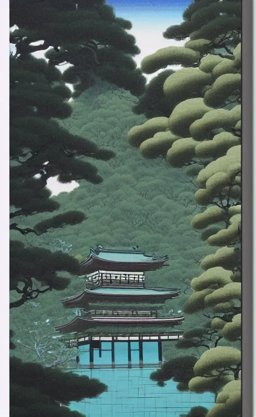 Prompt: japanese inspired poster, beautiful japanese architecture and nature, oil on canvas, japanese art beautiful aesthetic