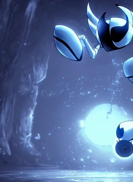 Prompt: cinematic shot, the hollow knight pure vessel dynamic pose space background, shining armor, ultra detailed digital art, 4 k deviantart