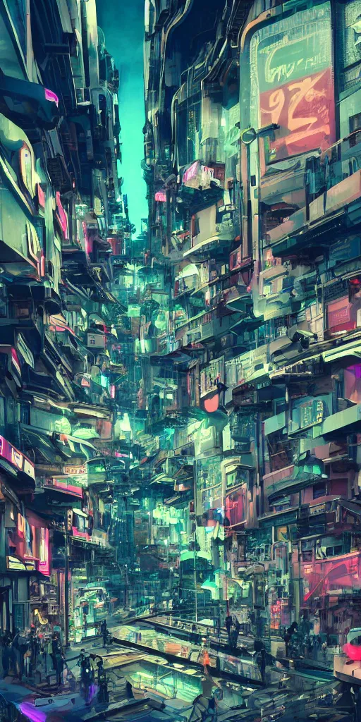 Image similar to lively futuristic sci-fi city superstructure, neon lights and illuminated windows, grungy textures and graffiti, crowds of people, cinematic street view, clean detailed 8k sci-fi illustration, trending on art station