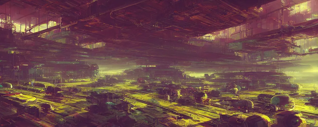 Image similar to ” futuristic scifi warehouse filled with containers, [ art by paul lehr, cinematic, detailed, epic, widescreen, opening, establishing, mattepainting, photorealistic, realistic textures, octane render ] ”