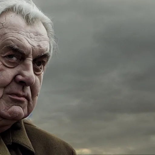 Prompt: still of Miloš Zeman as a titan, from Attack on Titan