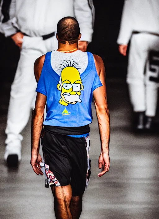 Image similar to hyperrealistic and heavy detailed air jordan runway show of homer simpson, leica sl 2 5 0 mm, vivid color, high quality, high textured, real life