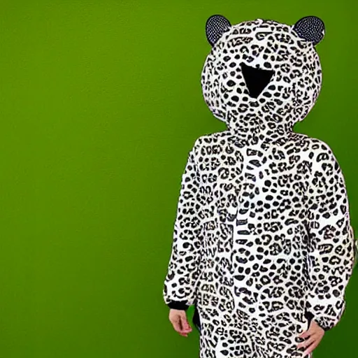 Image similar to cute teenage anthropomorphic leopard wearing a form - fitting space suit