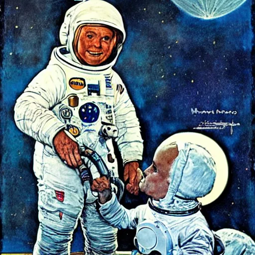 Image similar to moon landing by norman rockwell