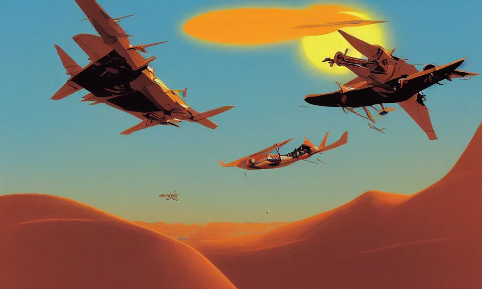 Image similar to digital art, birds eye view, berber witch flying over the desert at night, by syd mead, syd mead color scheme, sci - fi, arik roper, kirby krackle, concept art