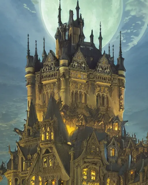 Prompt: haunted gothic castle highly detailed art nouveau rococo architecture detailed matte painting, atmosphere, dramatic lighting, epic composition, close up, low angle, wide angle, by miyazaki, nausicaa ghibli, breath of the wild