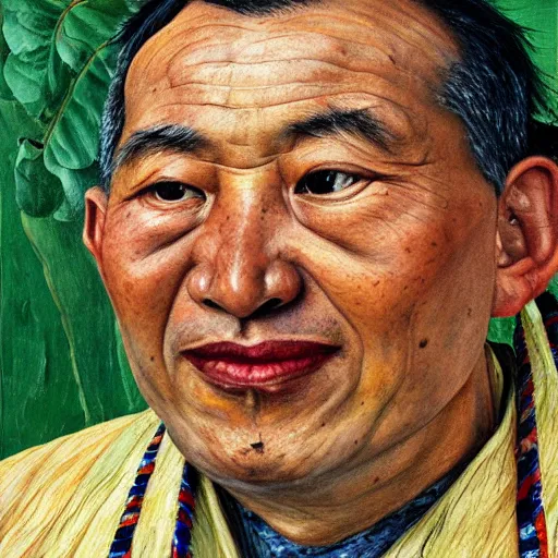 Image similar to high quality high detail painting by lucian freud, hd, portrait of tibetan leader