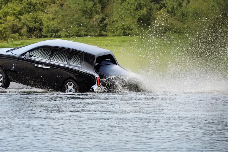 Image similar to Group of teenagers push Rolls-Royce into lake from small slide