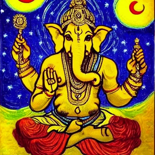 Prompt: hindu god ganesha, van gogh's stary night