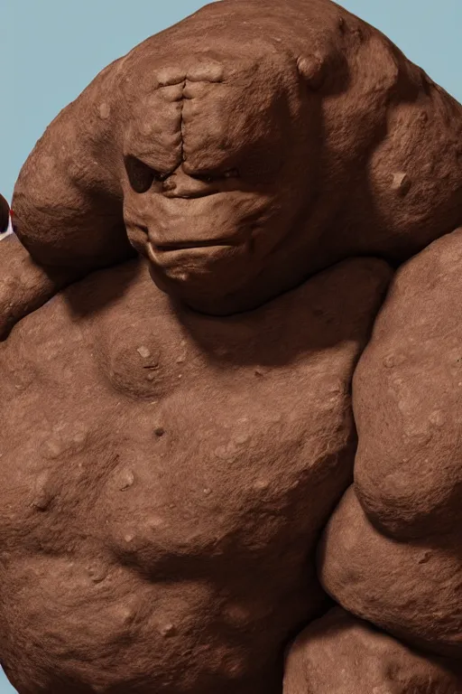 Image similar to a chunky brown rock golem with broad shoulders and a short thick neck, unreal engine, path tracing