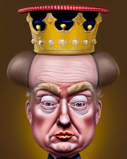 Image similar to closeup profile portrait of a tin toy donald trump as king henry viii, hyper realistic, artstation, illustration, concept art by nicoletta ceccoli, mark ryden, lostfish, max fleischer, digital paint, matte paint, vivid colors, bright, cheerful, detailed and intricate environment