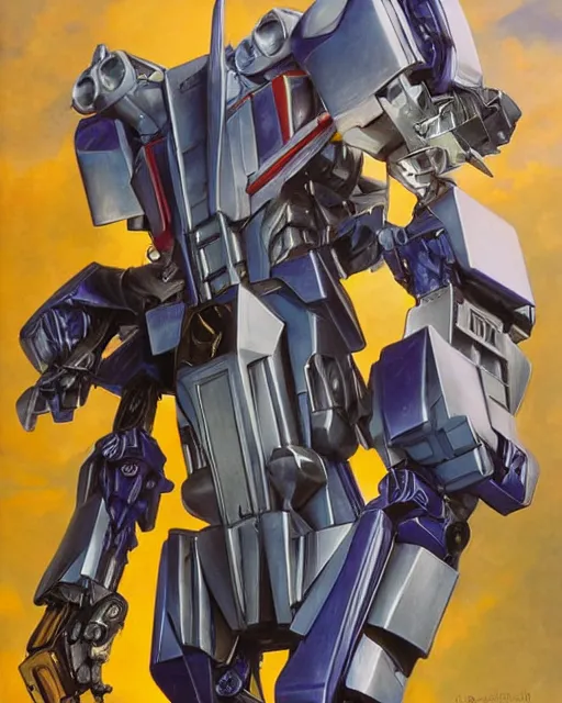 Prompt: (Transformers) G1 Shockwave!!! Masterpiece, oil on canvas, artstation, by J. C. Leyendecker and Edmund Blair Leighton and Charlie Bowater, octane