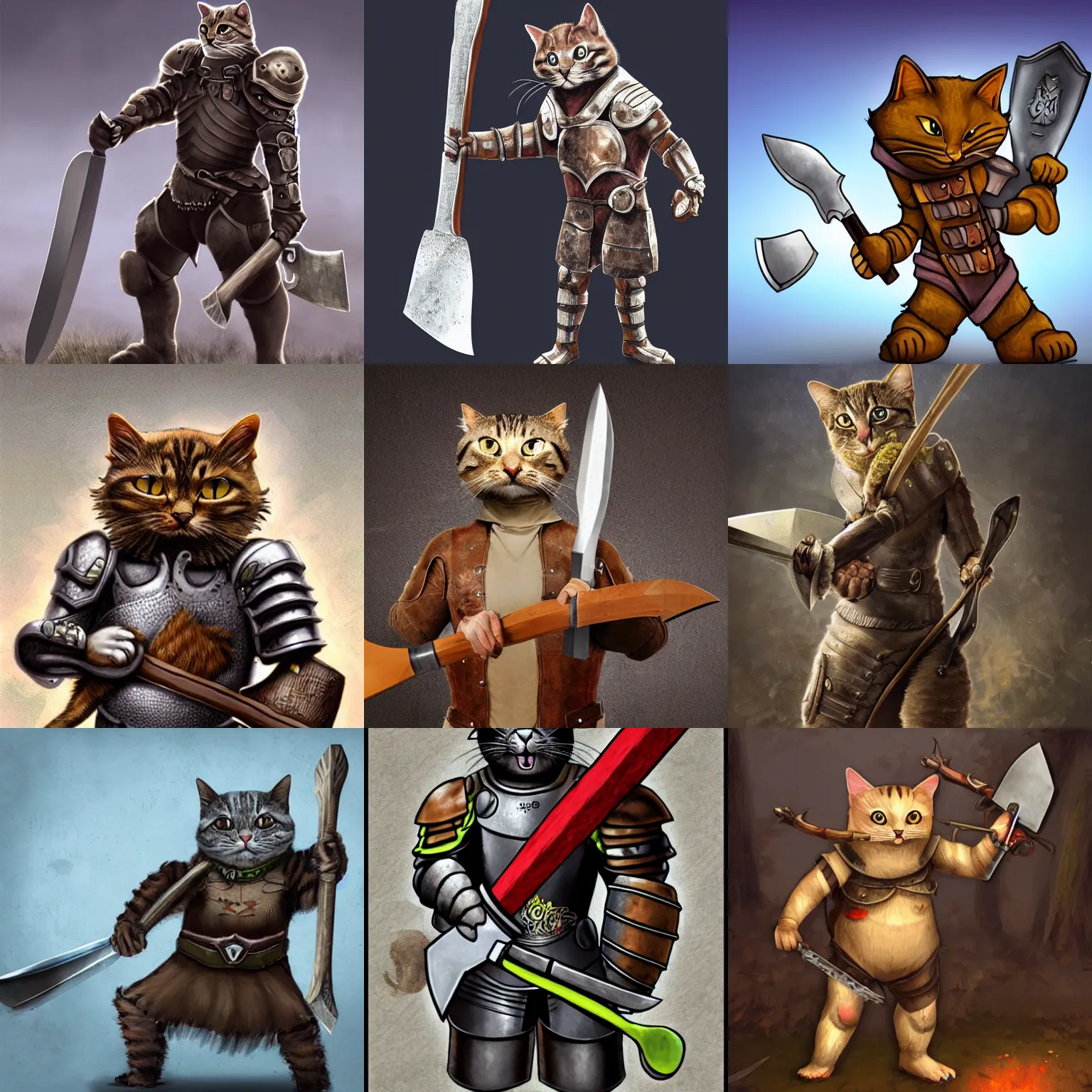 Prompt: anthropomorphic cat in heavy armor wielding an axe