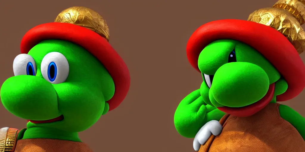 Prompt: a portrait of yoshi from super mario as tutankhamun, photorealistic, 8 k, highly detailed