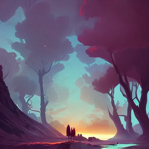 Prompt: a simple landscape of epic proportions, a simple textured vector based illustration, cinematic, critical detail, contrasting colors, sharp focus, atmospheric dreamscape painting, wlop by ( jeremiah ketner and leonardo da vinci and greg rutkowski )