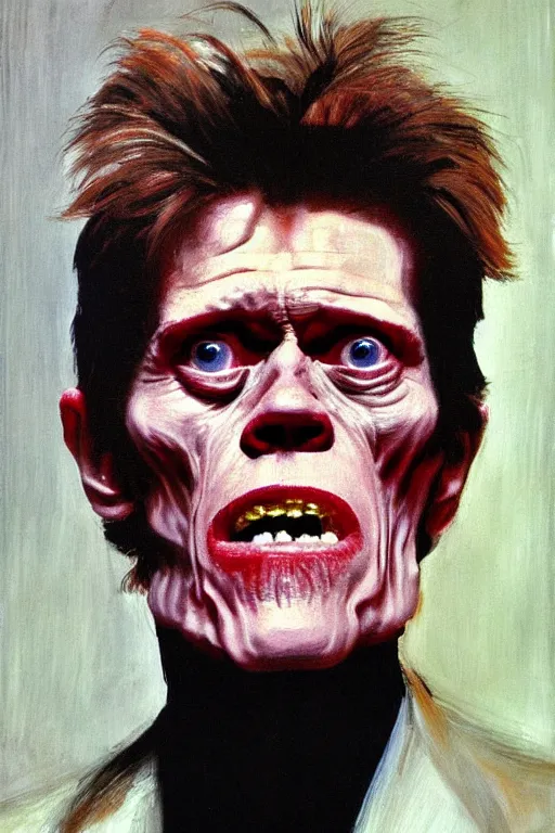 Image similar to willem dafoe, portrait, painting by francis bacon