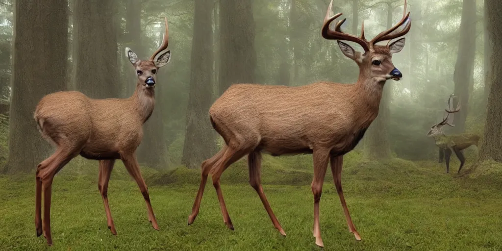 Image similar to a large human deer hybrid, photo realistic, 4 k, hyper realistic