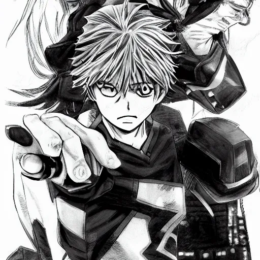 Prompt: manga art of a hero, half - tone, trending on pixiv, by kohei horikoshi