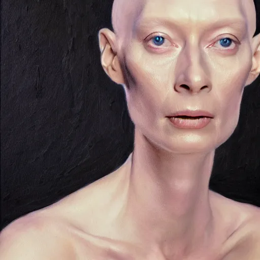 Prompt: ultra realistic portrait painting of tilda swinton as lord voldemort, art by frank frazetta, 4 k, ultra realistic, highly detailed, epic lighting