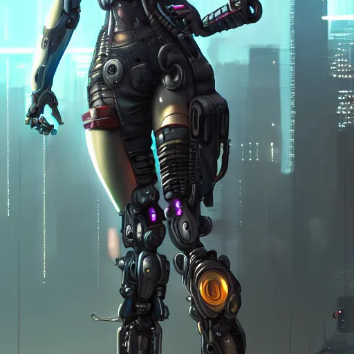 Image similar to cyberpunk cyborg girl in full growth, detailed, full shot, trending on artstation