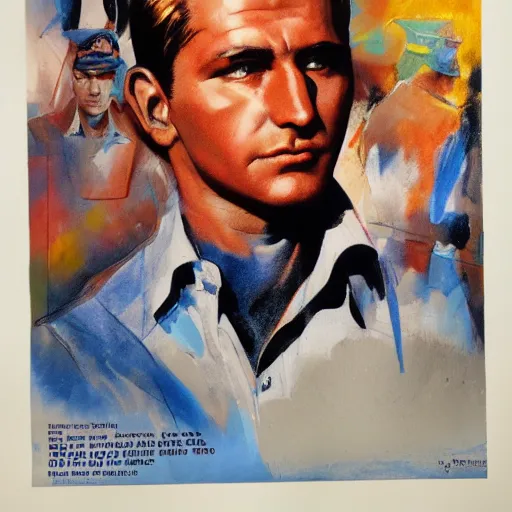 Image similar to photorealistic picture, by bob peak and alex ross, police recruitment poster, gouache and wash paints, fine details, fine intricate, fine facial proportionate, fine body proportionate, fine fix broken line, fine fix duplicate line, smooth focus, sharp details, bokeh, 4 k, fine 5 k details