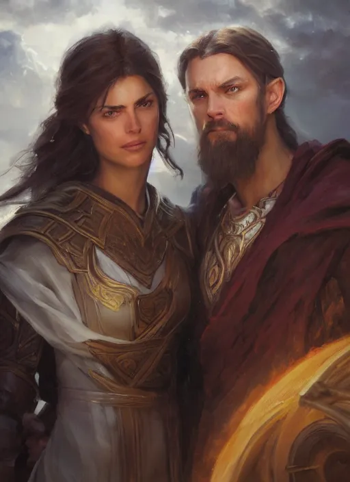 Image similar to portrait of Kaladin and Syl from the Stormlight Archive. by Daniel F. Gerhartz, hyperrealistic oil painting, 4k, studio lightning, very detailed face