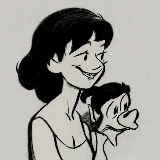 Image similar to milt kahl sketch of black hair cuban girl with dog nose