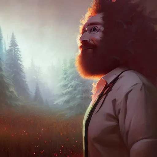 Image similar to dmt machine bob ross, hyperspace, huggy wuggy from poppy playtime video game, fullbody, ultra high detailed, oil painting, greg rutkowski, charlie bowater, yuumei, yanjun cheng, unreal 5, daz, hyperrealistic, octane render, rpg portrait, dynamic lighting, fantasy art, beautiful face