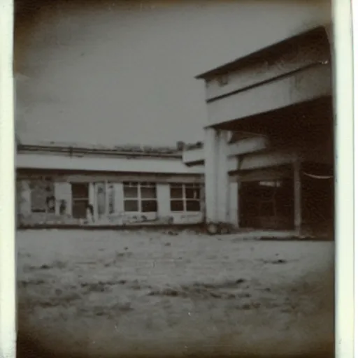 Image similar to polaroid photo of sinister mental asylum disturbing dark