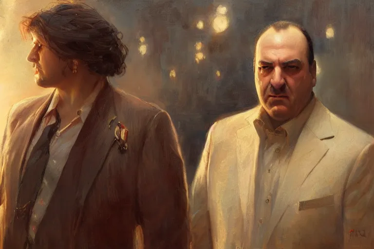 Prompt: a portrait of tony soprano, by gaston bussiere, by mandy jurgens and bayard wu and greg rutkowski, cinematic lightning