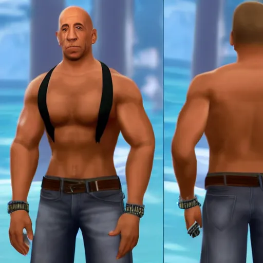 Prompt: vin diesel as a sims character