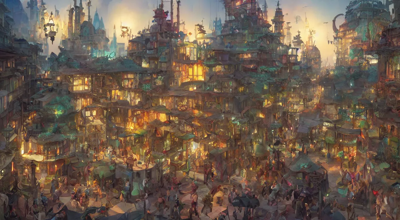 Image similar to bazaar zouk oriantal place mosquet multicolorful sky shine matte painting, street art, trending on artstation, by huang guangjian and gil elvgren and sachin teng