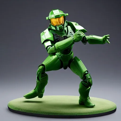 Image similar to action figure of Master Chief bending over touching his toes, by Hasbro