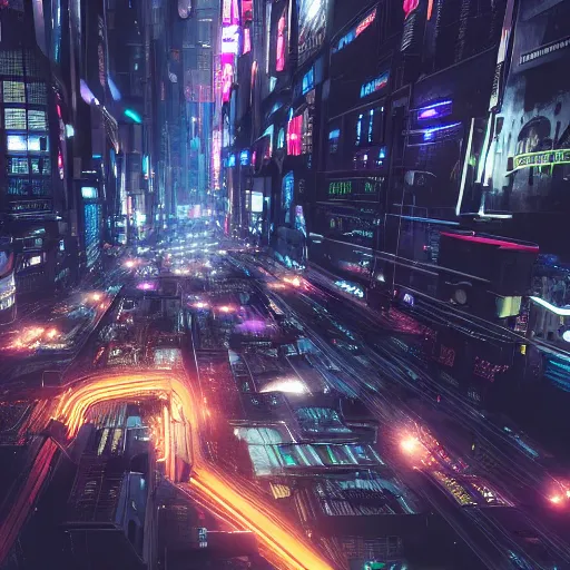 Image similar to A gigantic, sprawling cyberpunk megacity, Tokyo, night, unreal engine, octane render, ray tracing, realistic, highly detailed, cinematic, hyper realism, high detail, synthwave, concept art, award winning