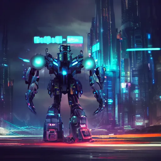 Image similar to an entire transformer robot, mecha, mech flying at high speeds in a bioluminescent city at night, portrait by loish and WLOP, octane render, dark fantasy, cyberpunk, cyber, motion blur, pixiv, anime, trending on ArtStation