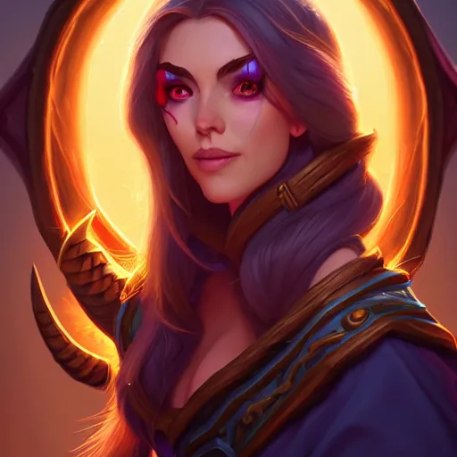 Image similar to Portrait of a sorceress, Hearthstone official trending art, exagerated accurate details, trending on MasterpieceStation in category 'Perfect identical eyes', hyperdetailed, artstation, cgsociety, 8k