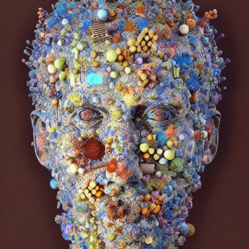 Image similar to a sculpture portrait made of bacteria and virus and molecules and atoms, painting part by wojciech siudmak, part by ilya repin, part by max ernst, part by norman rockwell, artstation