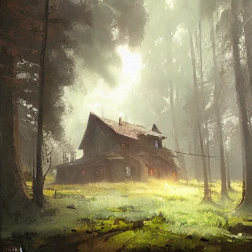Prompt: a painting of a house in a forest by Greg Rutkowski