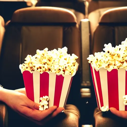 Prompt: photo of two hamsters, holding hands, bucket of popcorn next to them on a cinema seat, various poses, unedited, dim light, sharp focus, 8 k