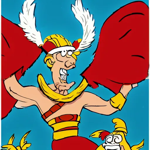 Image similar to caesar, roma, flying, old cartoon asterix style