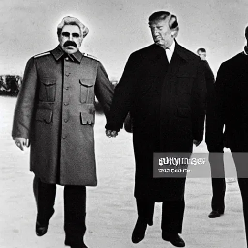Image similar to stalin holding hands with trump, news photo