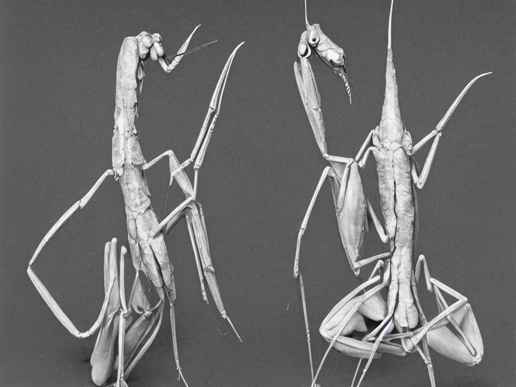 Prompt: sculpted artistic gothic candle amphora in the shape of a praying mantis. karl blossfeldt, salvador dali